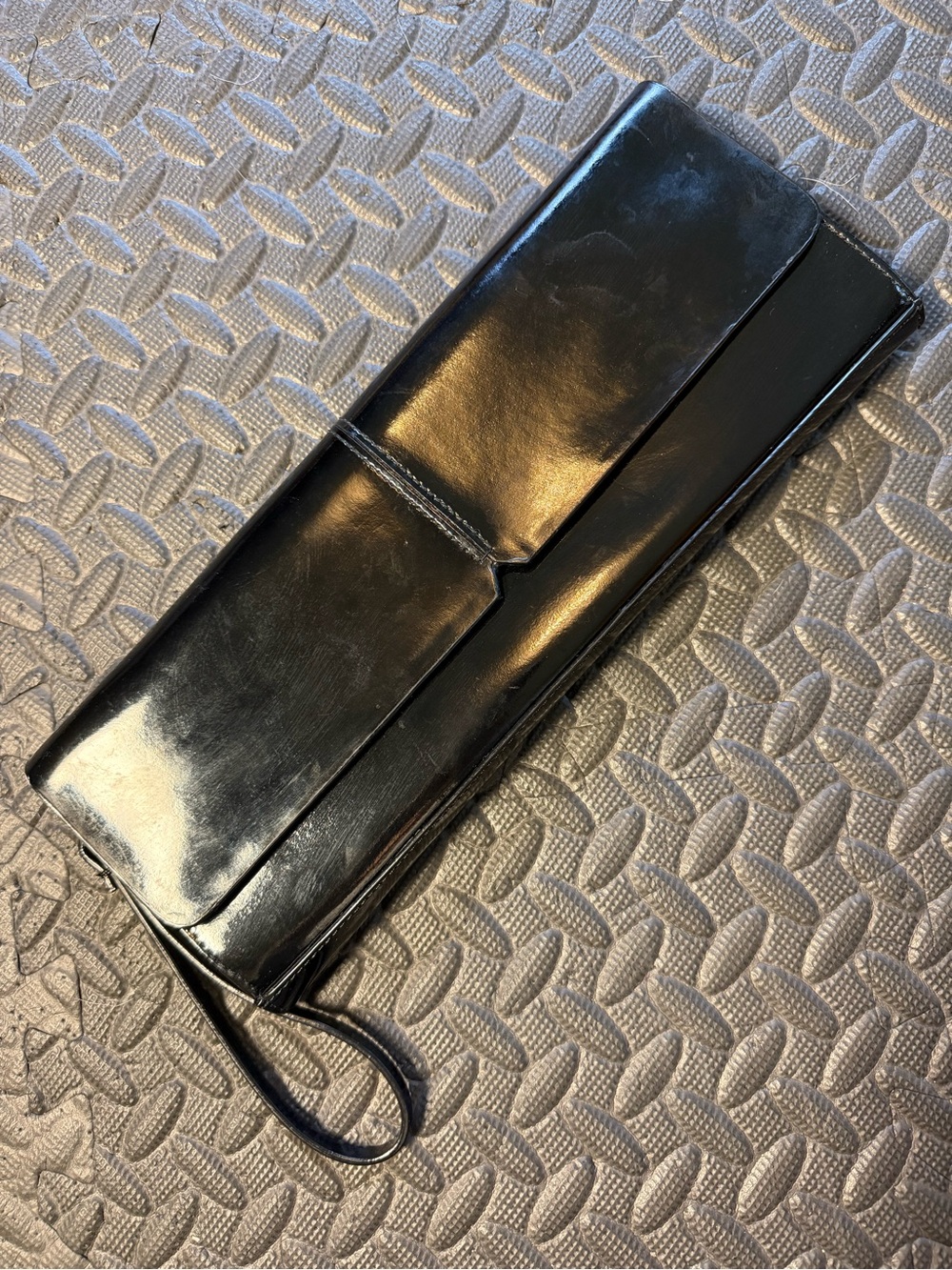 Alfani Black Patent Leather Long Rectangular Wristlet Clutch